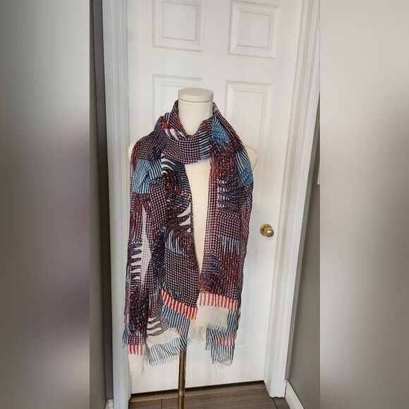 BCBGโRed White And Blue sheer scarf - Picture 2 of 3